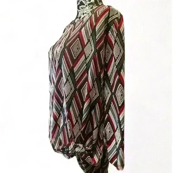 Ruby Rd Women's Geometric Long Sleeve Front Knot Blouse Size L Multicolor - Picture 2 of 5